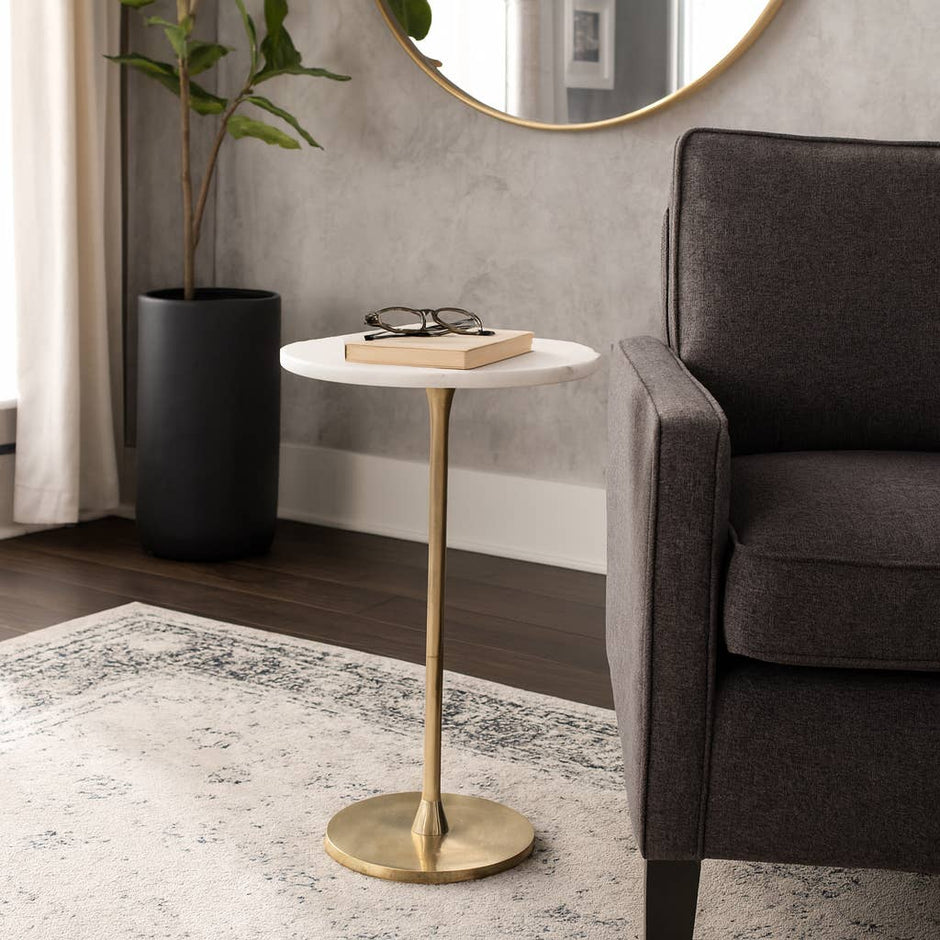 Sagebrook Home - End Table - Gold/White Marble Top Metal Round Base, 24 in.