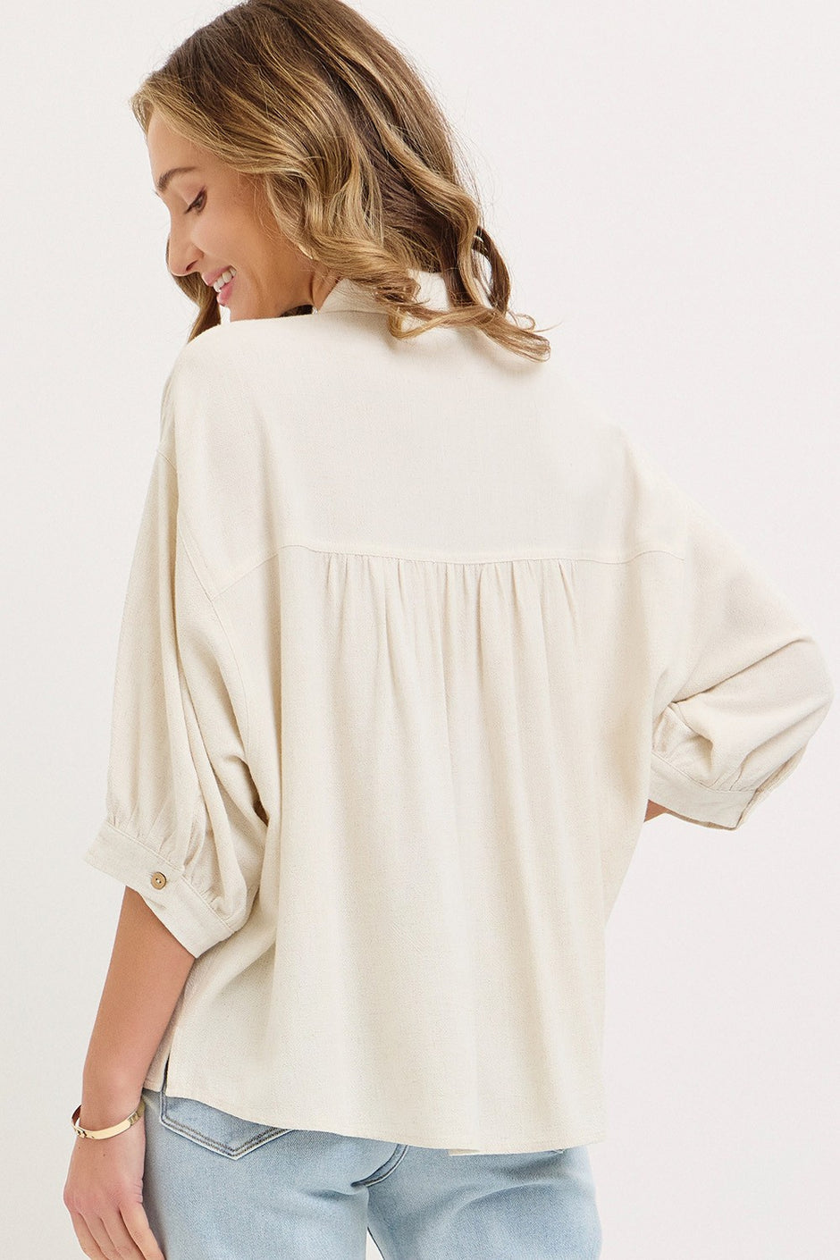 Sweet Lovely by Jen Linen Button Down in Oatmeal