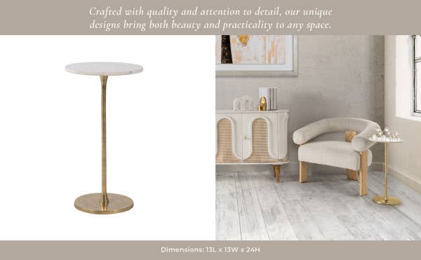 Sagebrook Home - End Table - Gold/White Marble Top Metal Round Base, 24 in.