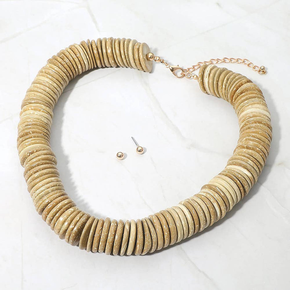 Sensibling Corp. - Chunky Wooden Disc Beaded Statement Necklace
