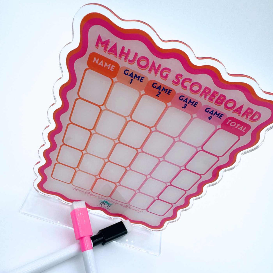 My Fair Mahjong - Mahjong Scoreboard | Scalloped Dry Erase Board with Stand & Markers