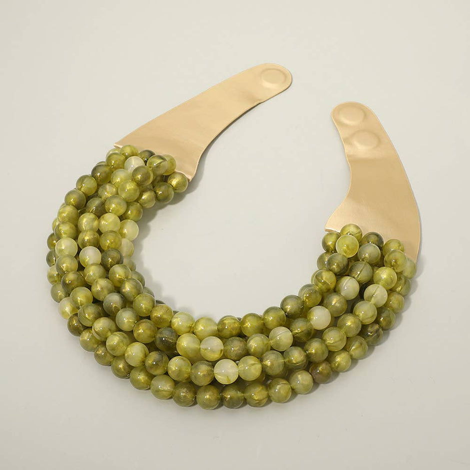 Sensibling Corp. - Marbled Ball Beaded Multi Layered Faux Leather Magnetic Collar Necklace