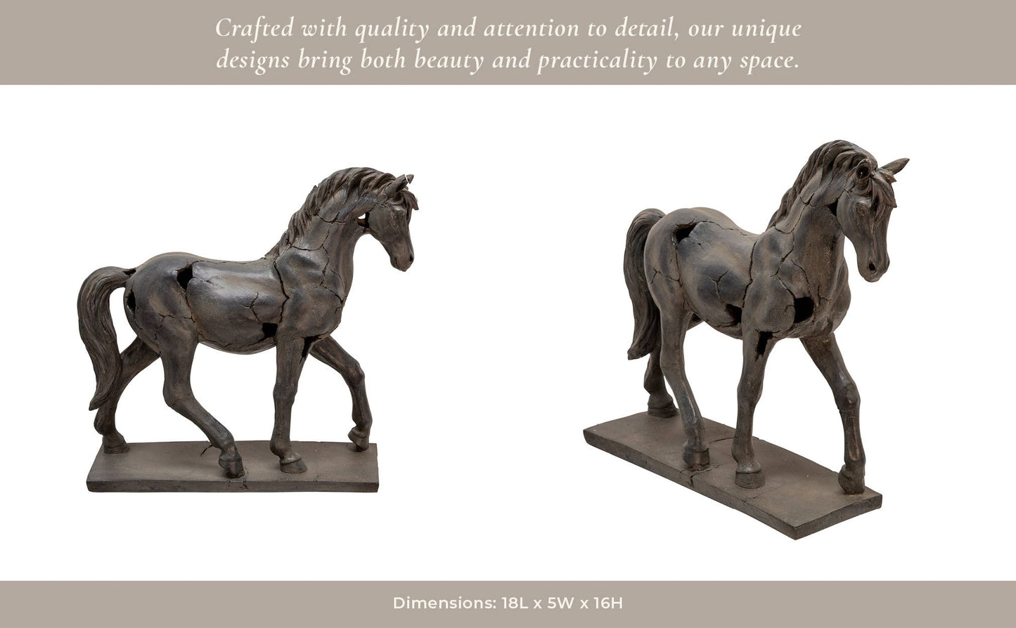 Sagebrook Home - Resin Cracked Horse Sculpture Home Decor - Brown, 16 in.