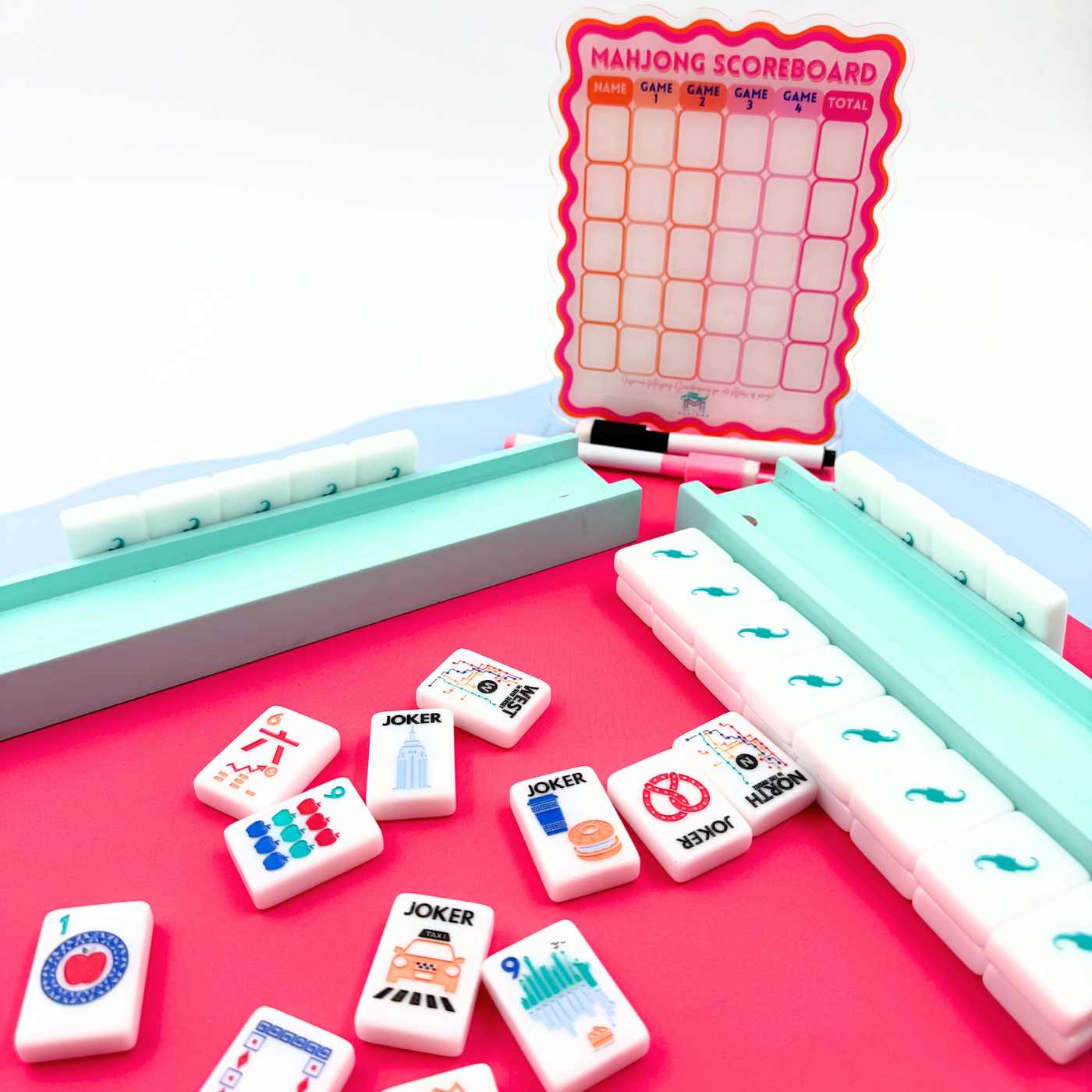 My Fair Mahjong - Mahjong Scoreboard  | Scalloped Dry Erase Board with Stand & Markers
