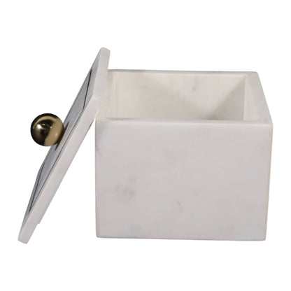 Sagebrook Home - Marble Modern Storage Box with Removable Lid - White, 5 in.