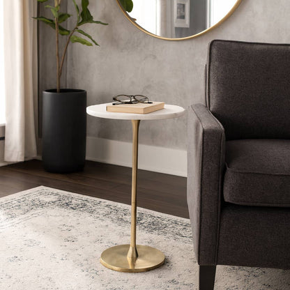 Sagebrook Home - End Table - Gold/White Marble Top Metal Round Base, 24 in.