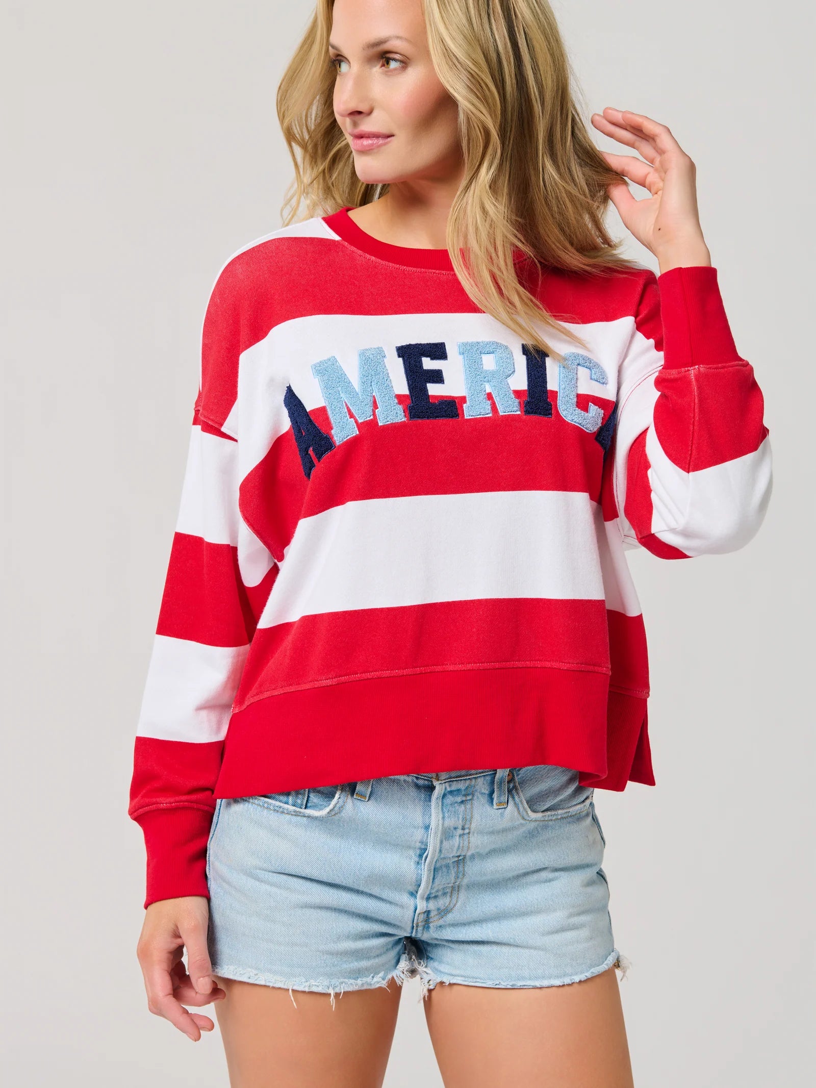 Shiraleah "America" Rugby Stripe Relaxed Sweatshirt, White