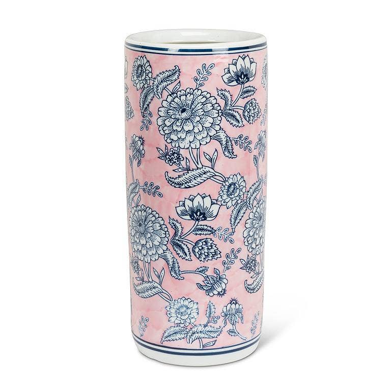 Abbott - Floral Print Umbrella Stand-Pink & Blue-18"H