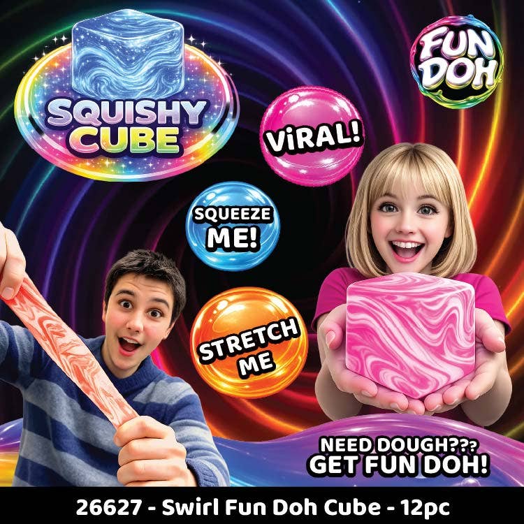 Novelty Brands - Fun Doh Swirl Squishy Cubes Viral Assortment - 12/Display
