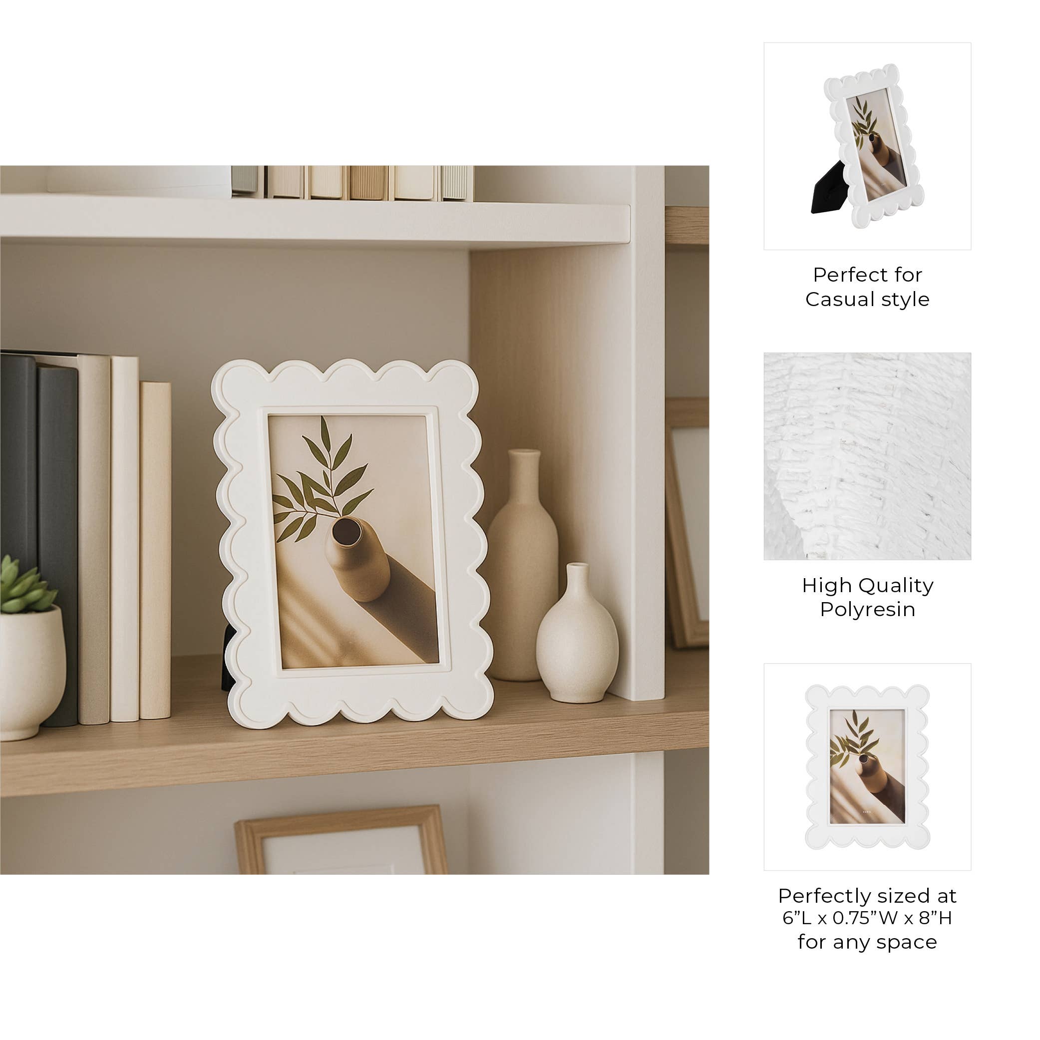 Sagebrook Home - Photo Frame - Resin with Decorative Scalloped Edge