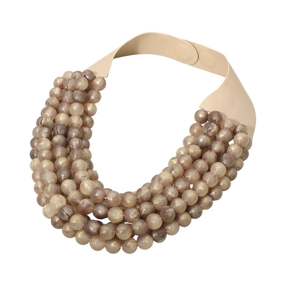 Sensibling Corp. - Marbled Ball Beaded Multi Layered Faux Leather Magnetic Collar Necklace