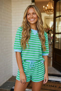 LA Society - LAS Stripe Puff Sleeve T Shirt Matching Shorts Set