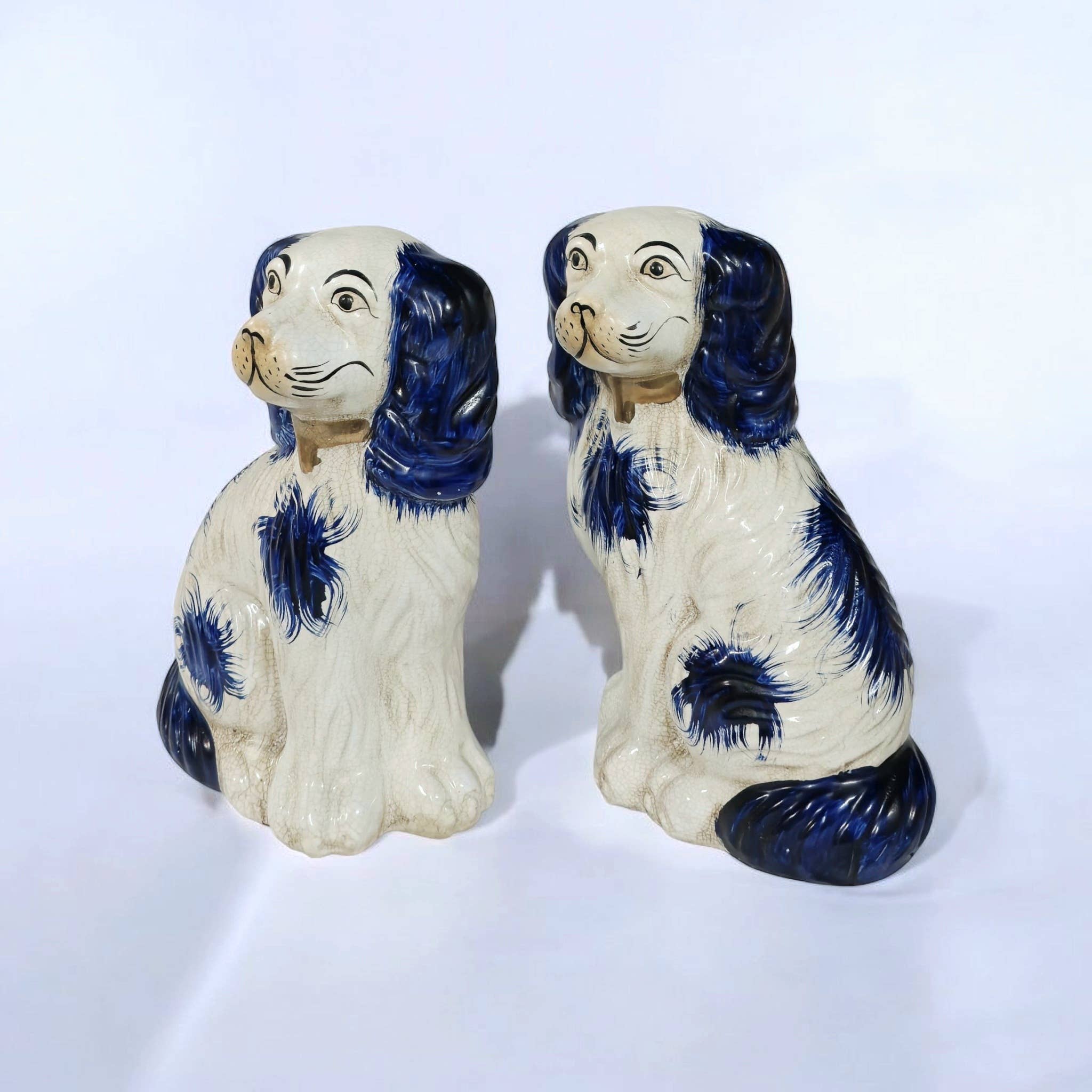 AA Importing - Blue and White Ceramic Staffordshire Dog Pair