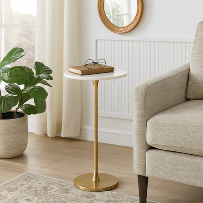 Sagebrook Home - End Table - Gold/White Marble Top Metal Round Base, 24 in.
