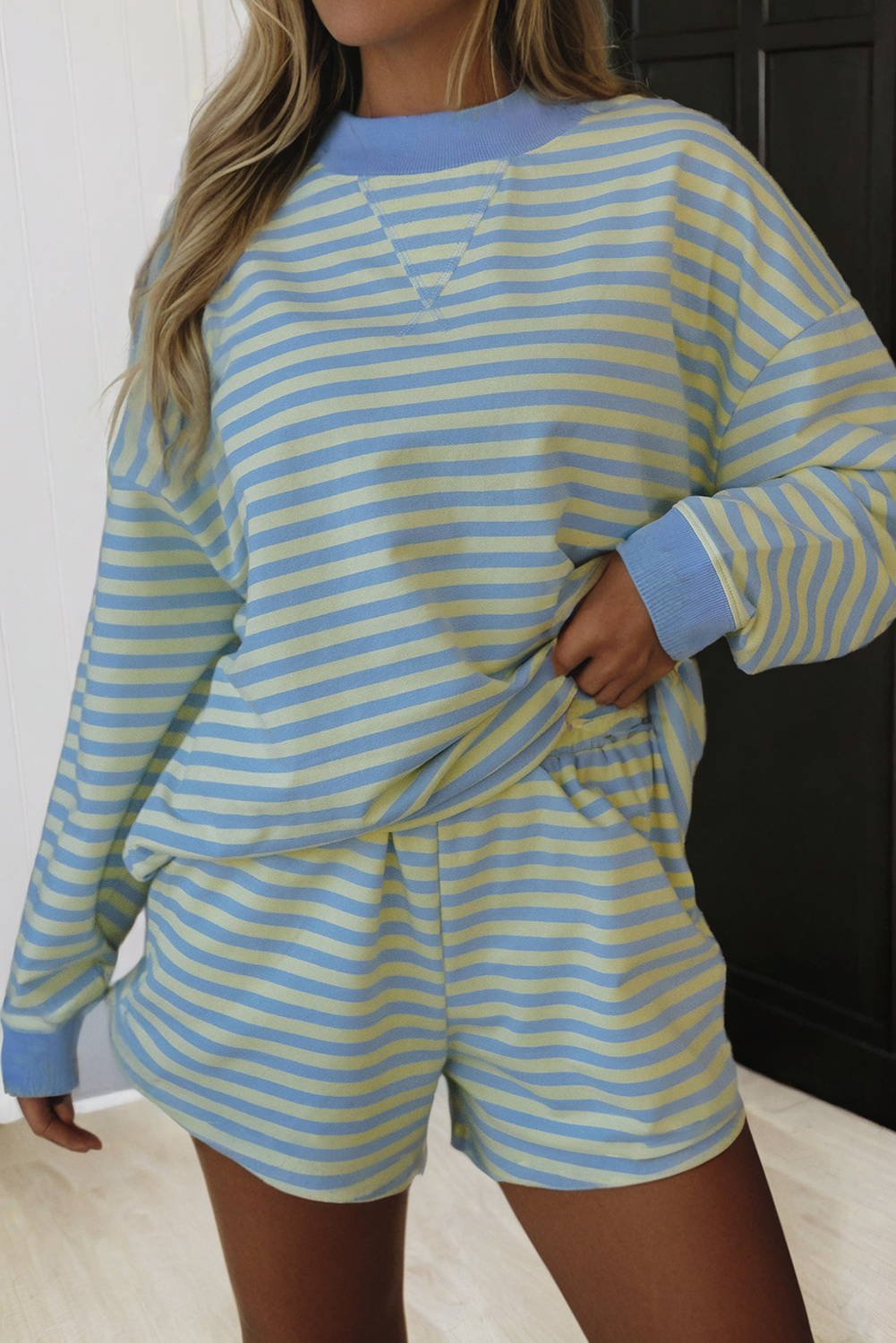 LA Society - LAS Stripe Color Block Pullover Shorts 2pcs Set