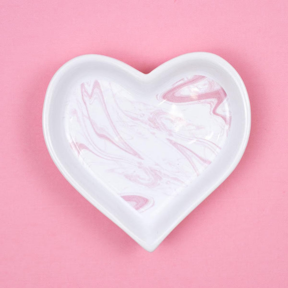 The Royal Standard Marbled Heart Trinket Dish White/Pink