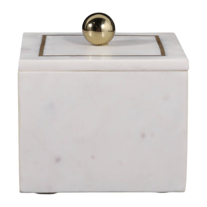 Sagebrook Home - Marble Modern Storage Box with Removable Lid - White, 5 in.
