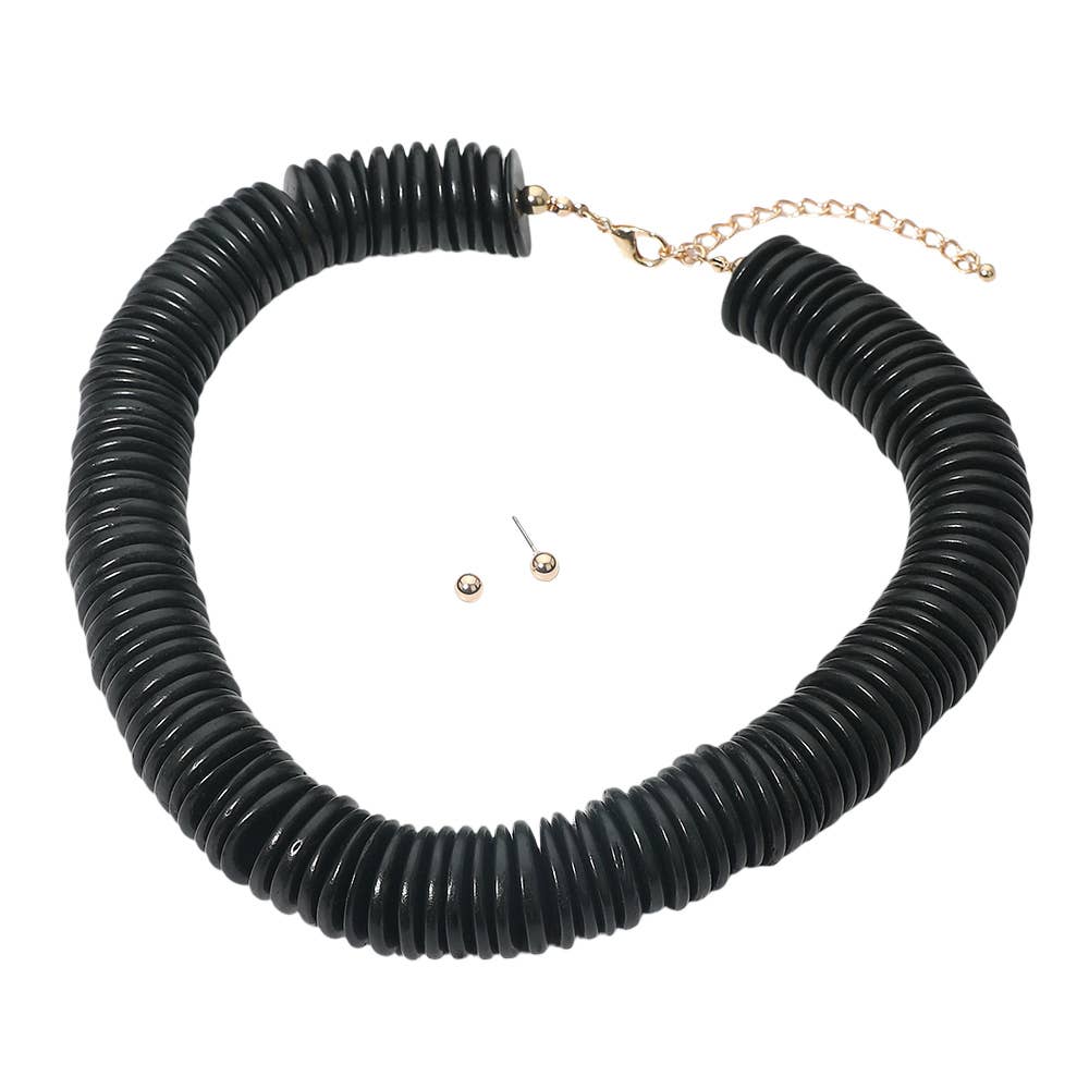Sensibling Corp. - Chunky Wooden Disc Beaded Statement Necklace