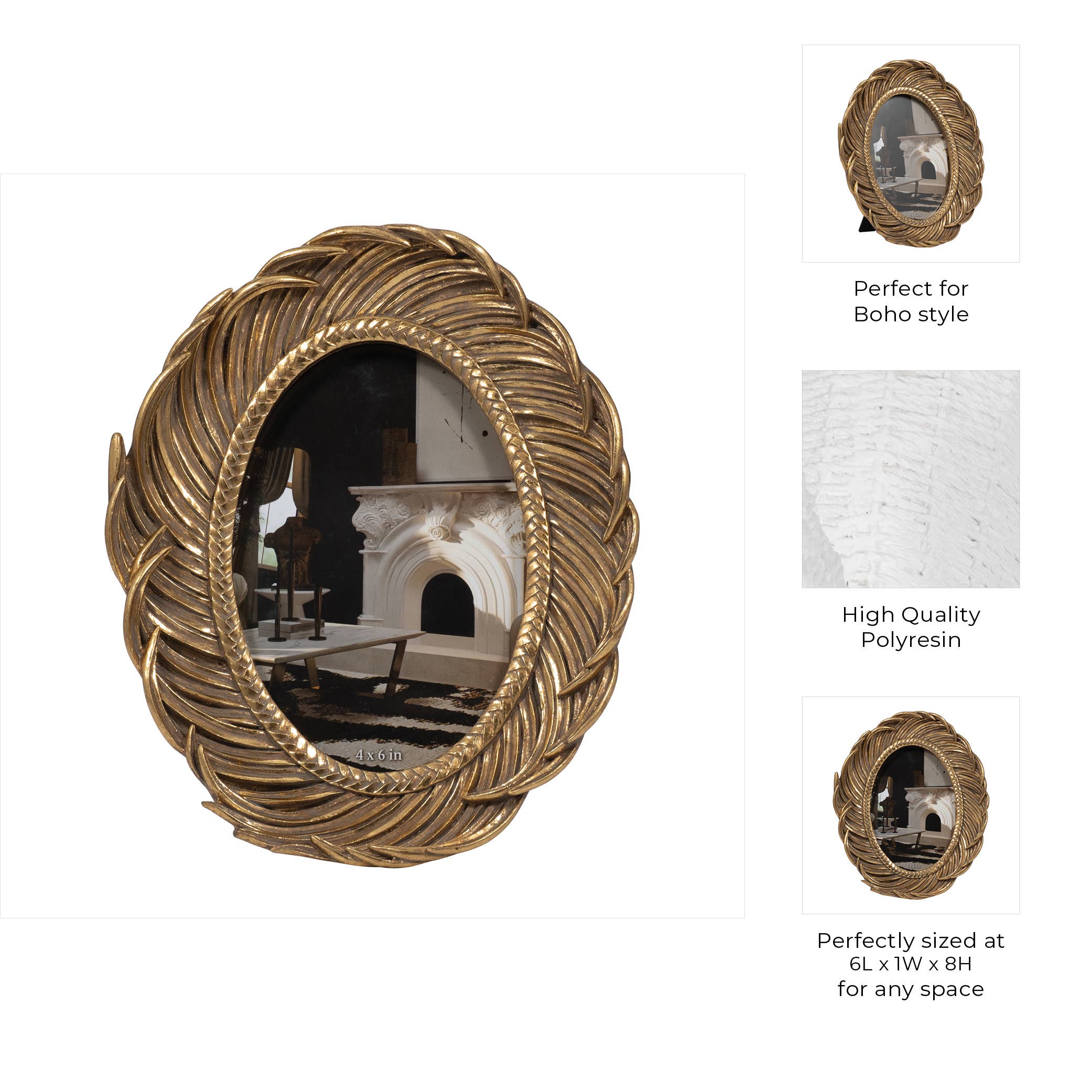Sagebrook Home Gold Polyresin Feathers Around Oval Photo Frame, 4x6 in.