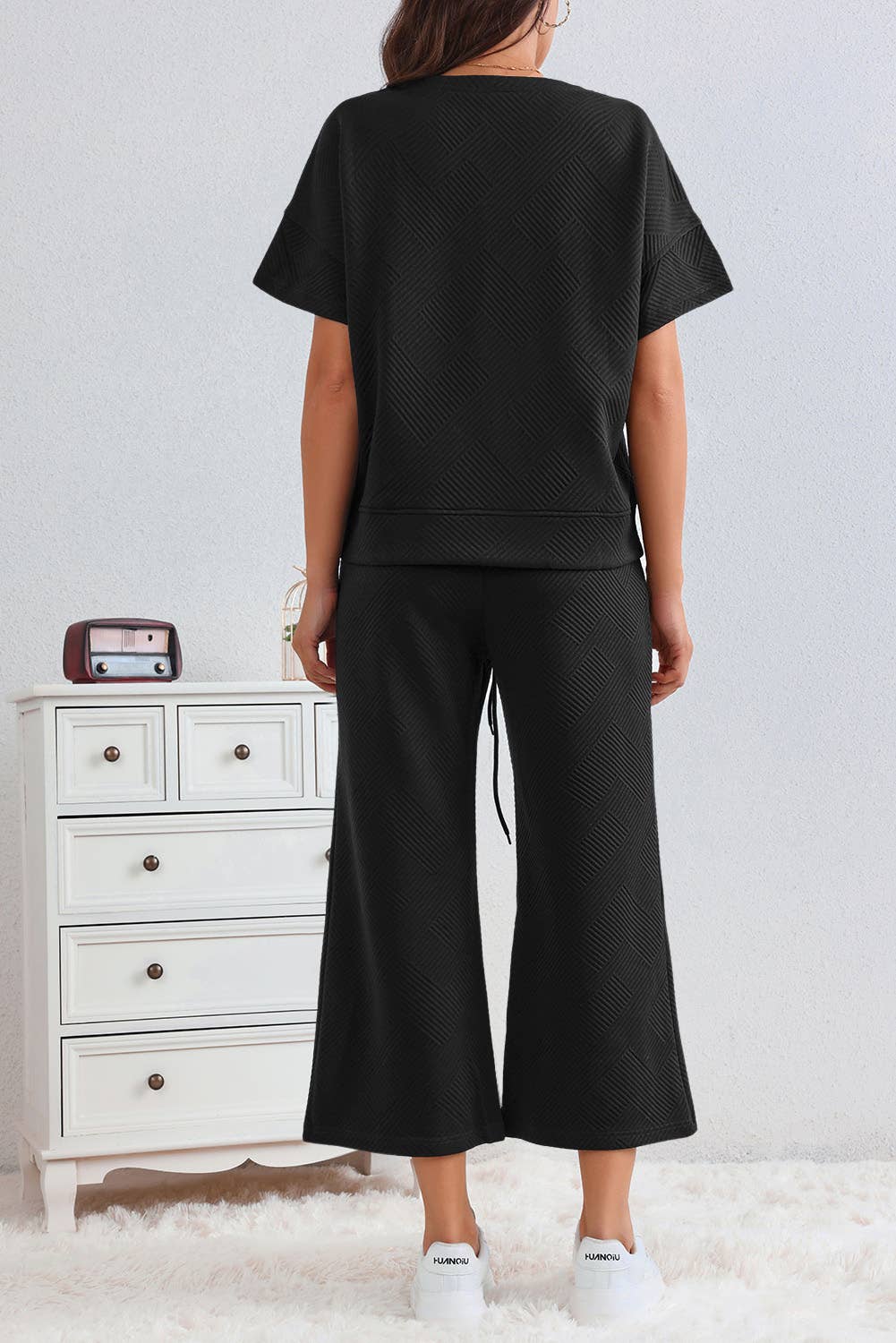 LA Society - LAS Textured Loose T Shirt and Drawstring Pants Set