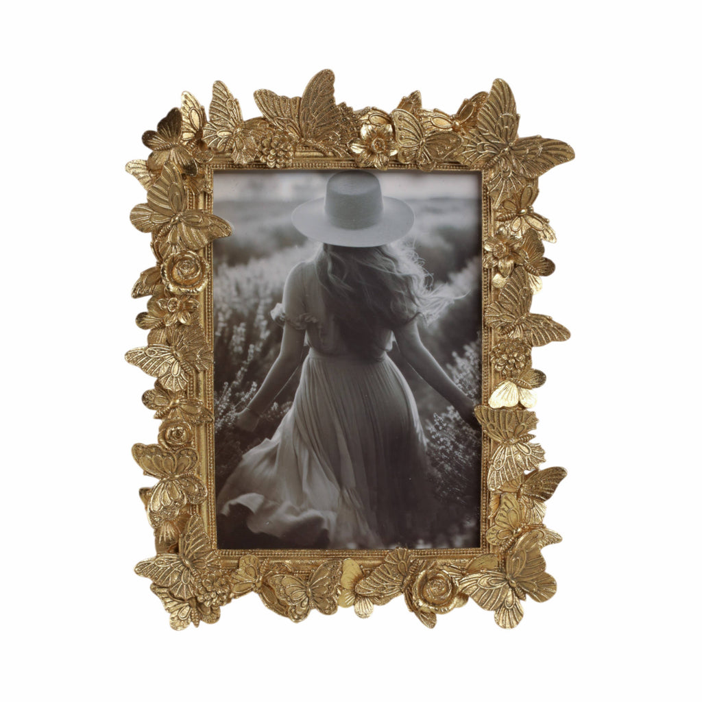Sagebrook Home Gold Polyresin Butterfly in Bloom Frame 5x7 in.