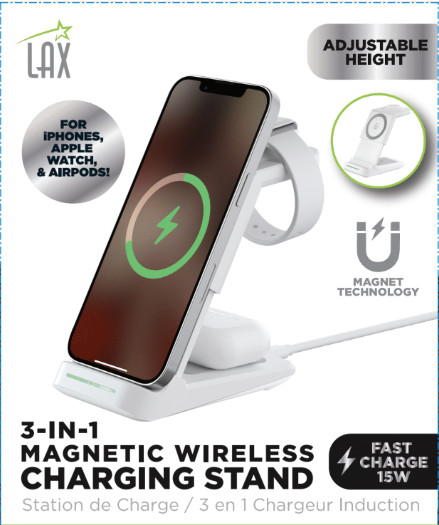 LAX Gadgets - 3-in-1 Wireless Charging Station, Charger Stand