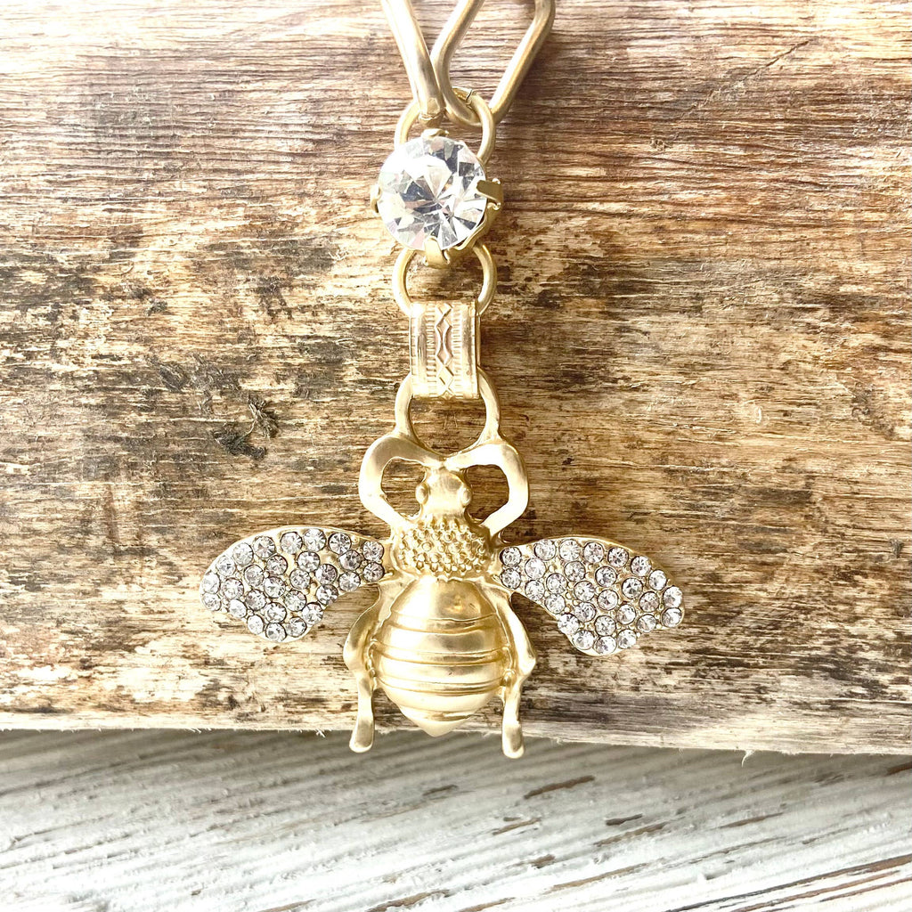VB&CO Designs Handmade Jewelry - Bee Crystal Necklace Matte Gold