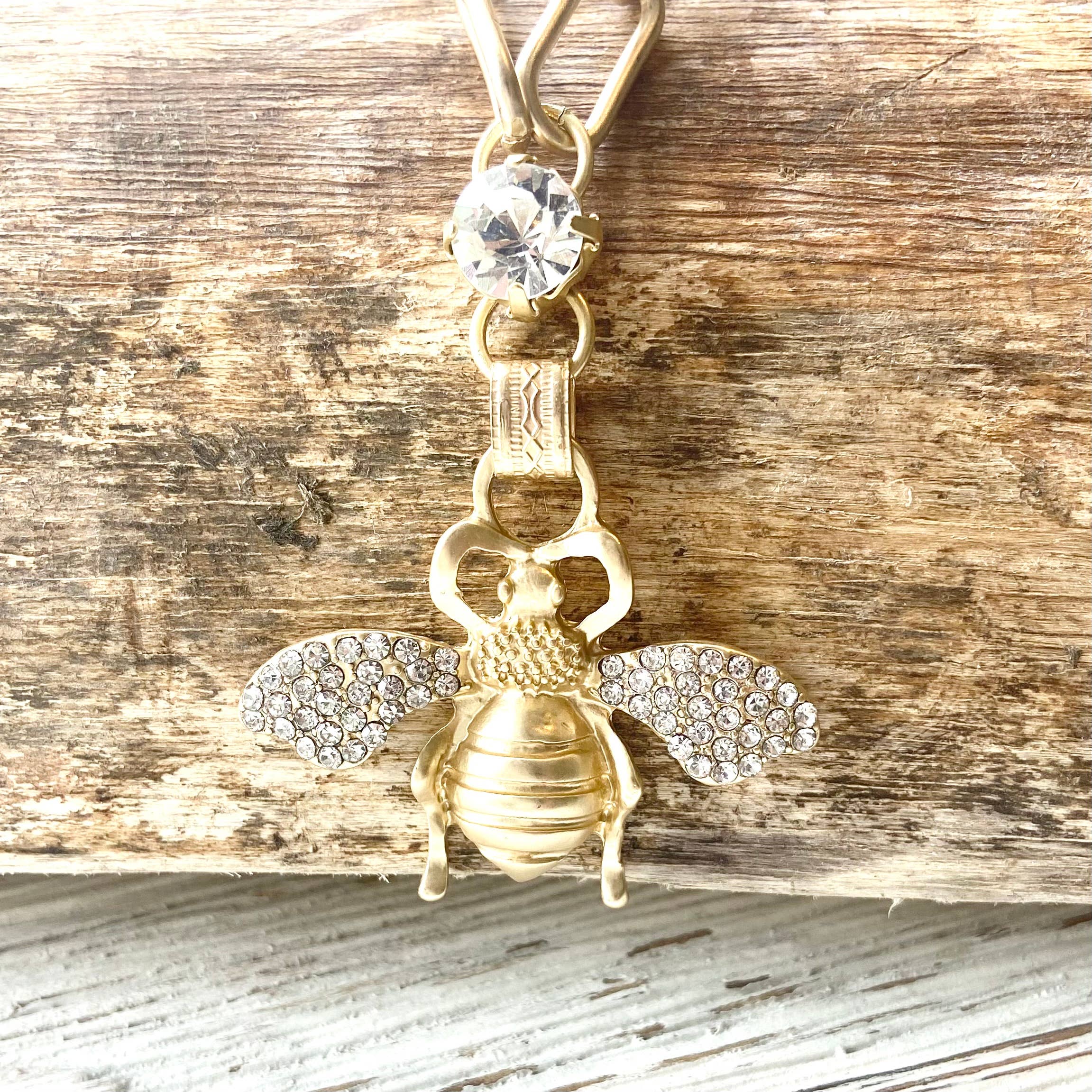 VB&CO Designs Handmade Jewelry - Bee Crystal Necklace Matte Gold