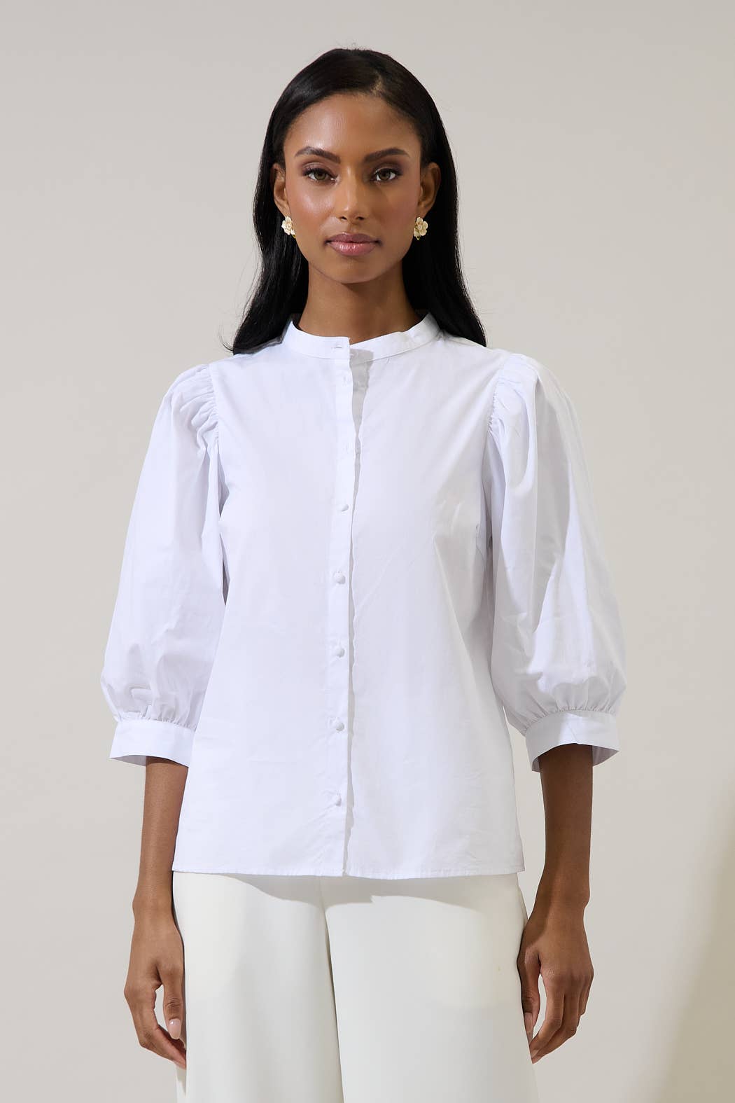 Sugarlips - Raveny Button Up Puff Sleeve Shirt