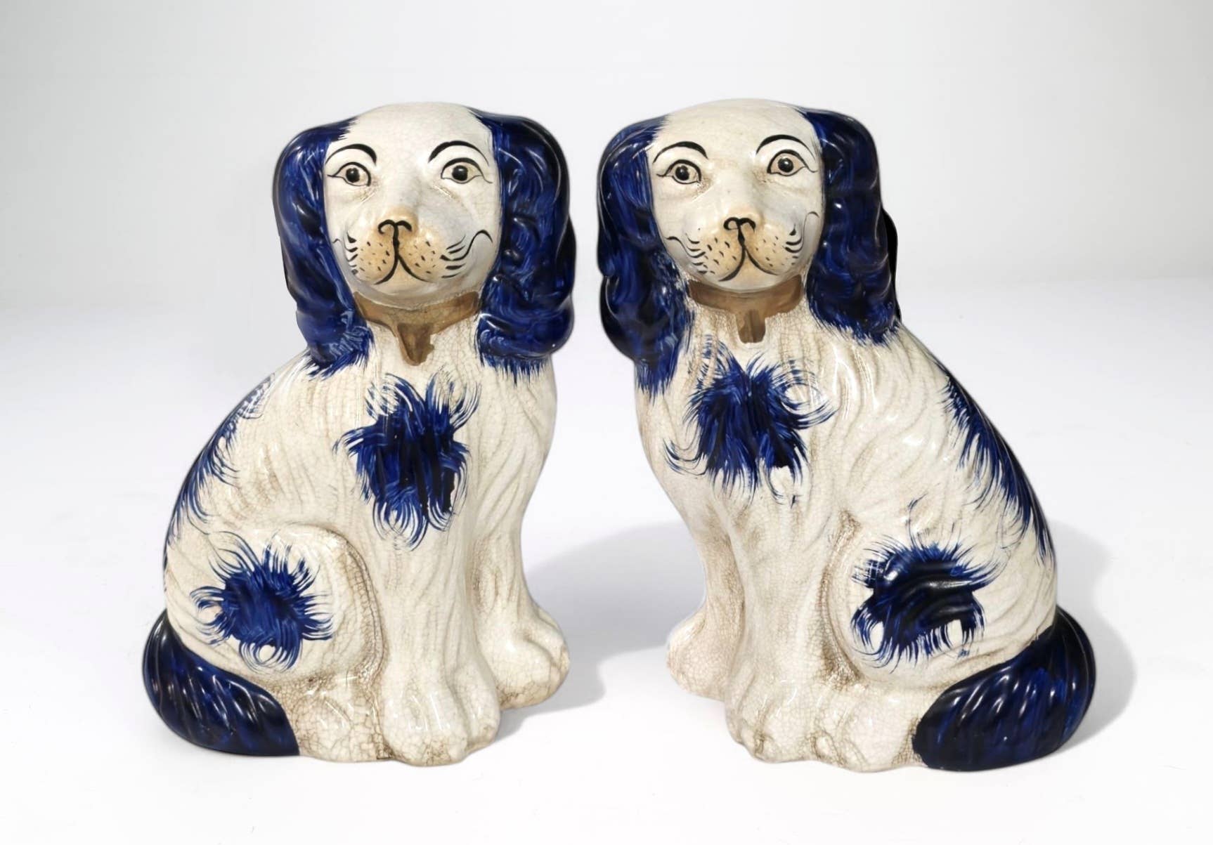AA Importing - Blue and White Ceramic Staffordshire Dog Pair
