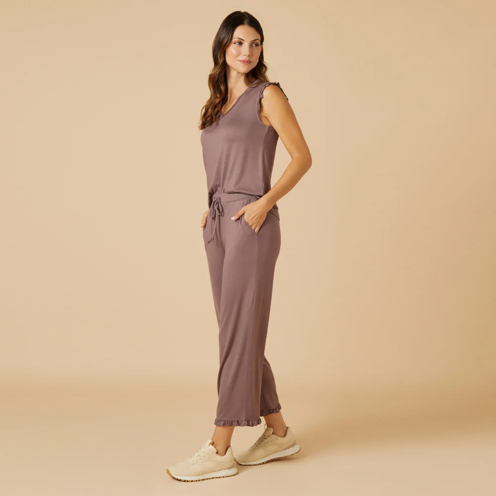 Softies Dream Ruffle V-neck with Cropped Pant in Driftwood