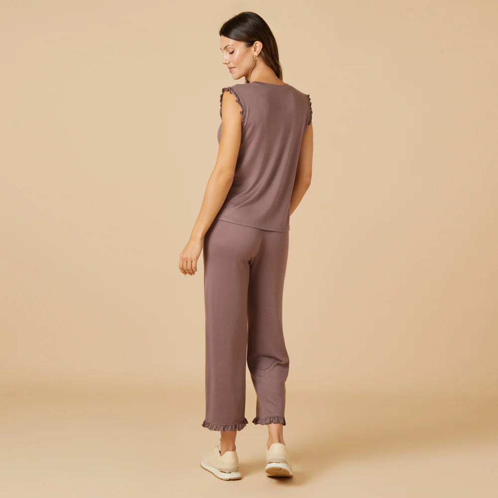 Softies Dream Ruffle V-neck with Cropped Pant in Driftwood
