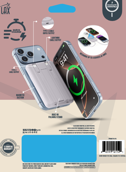 LAX Gadgets - Magnetic 7200mAh Rapid-Charge Power Bank with Built-In Cable