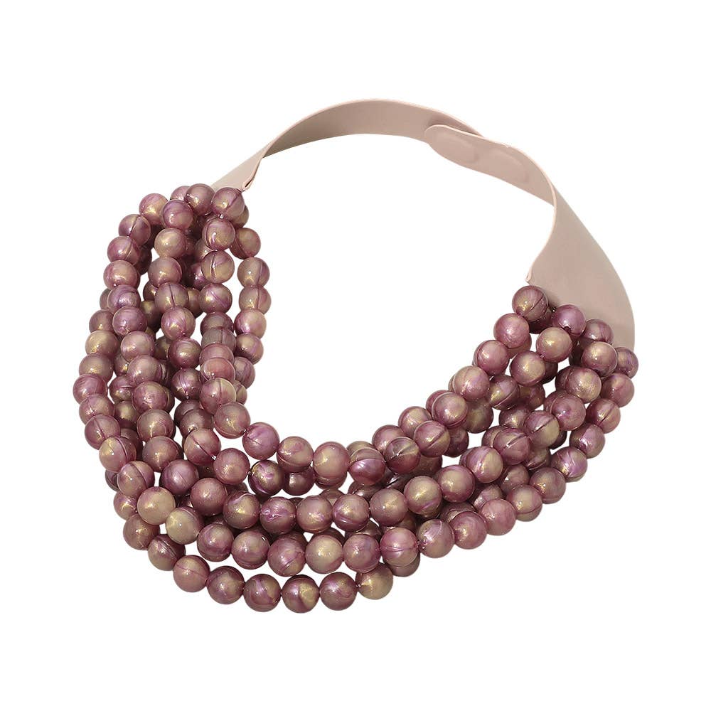 Sensibling Corp. - Marbled Ball Beaded Multi Layered Faux Leather Magnetic Collar Necklace