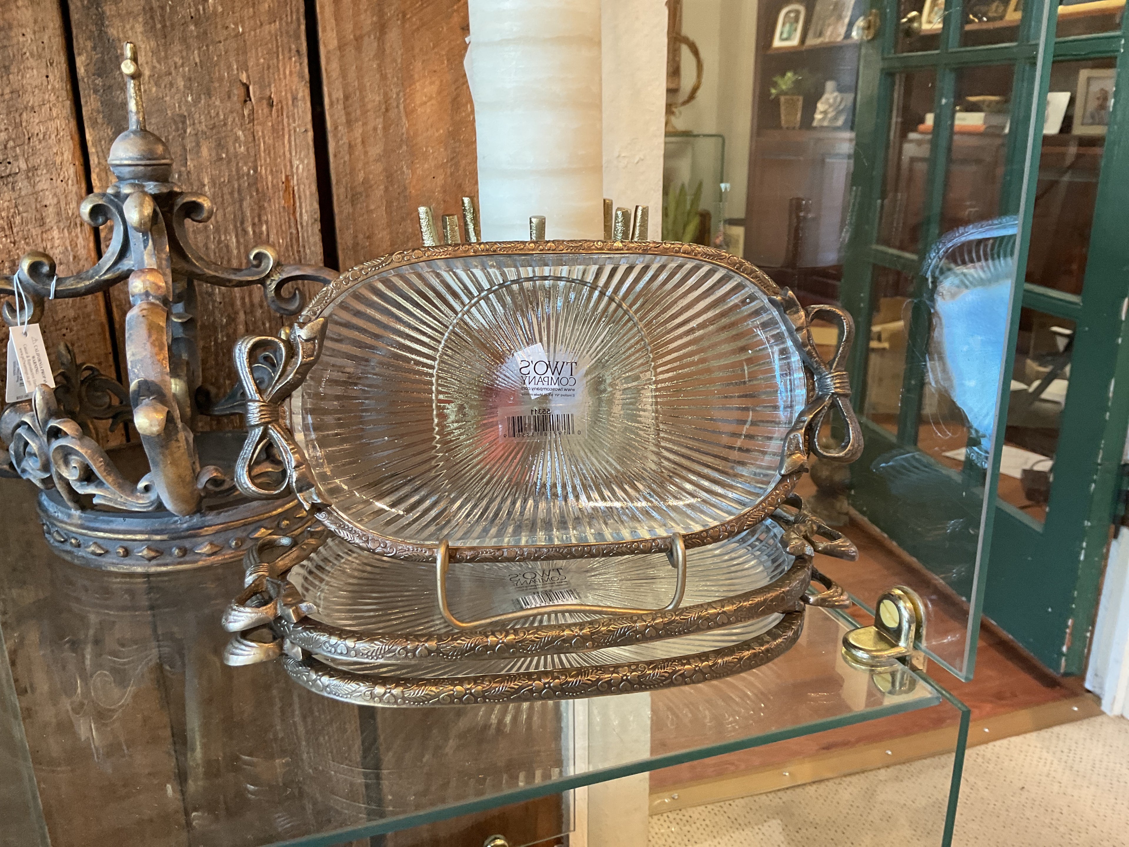 Two’s Company Clear with Brass Small Bow Trinket Dish