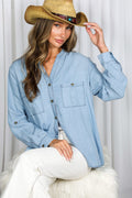 Vine & Love Long Sleeves Pocket Detail Chambray Shirt