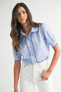 Mable Stripe Scallop Detail Button Down Shirt