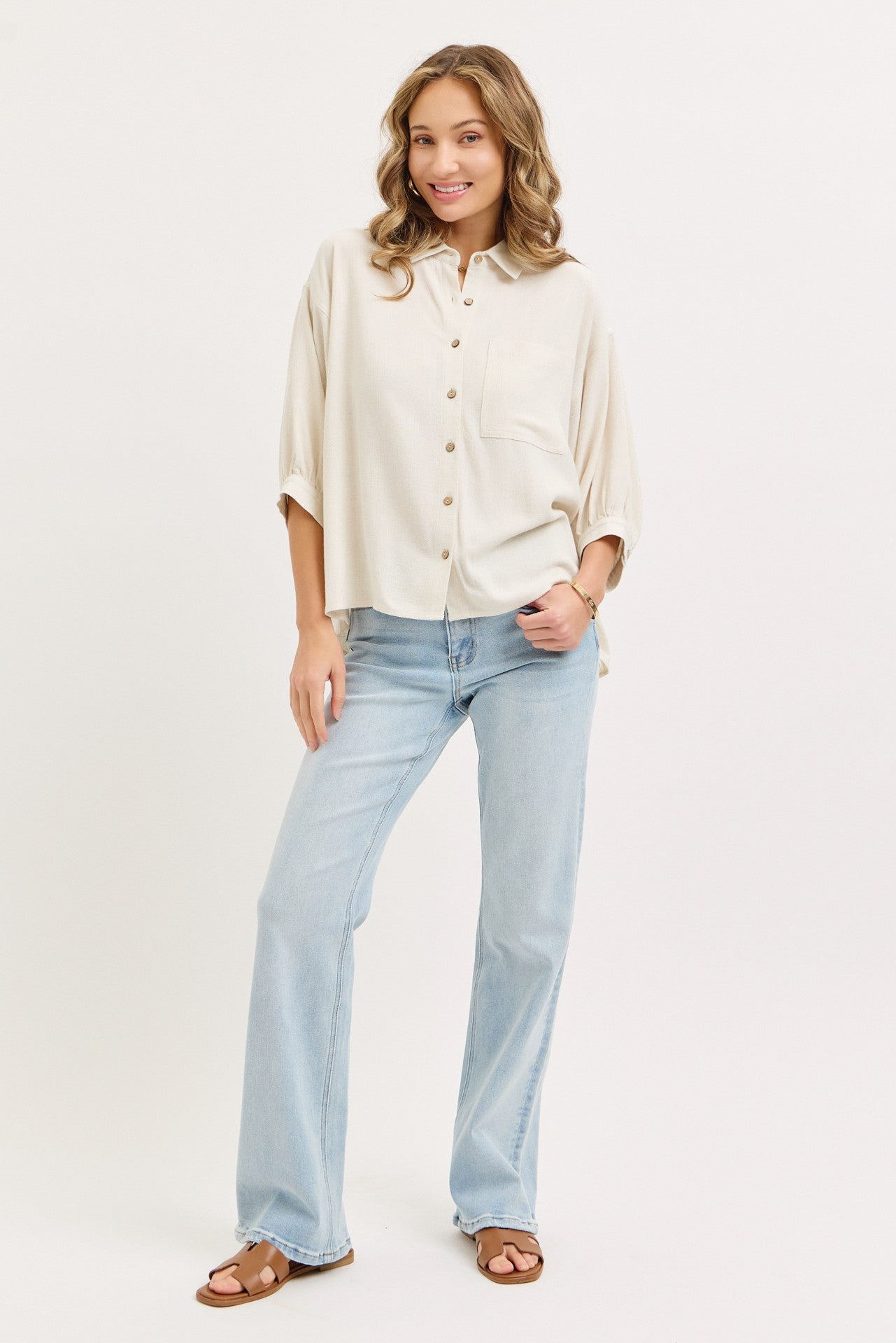 Sweet Lovely by Jen Linen Button Down in Oatmeal