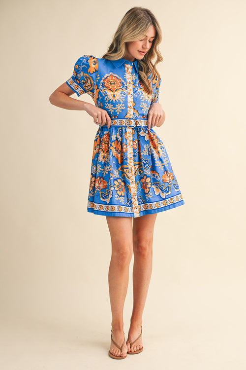 &Merci Floral Paisley Button Down Belted Mini Dress