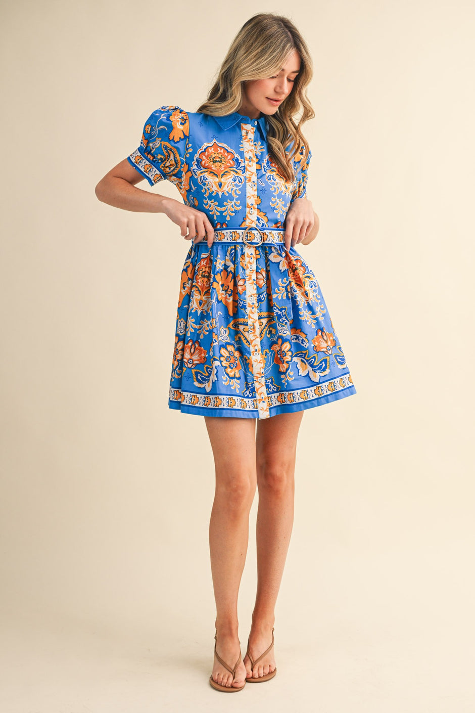 &Merci Floral Paisley Button Down Belted Mini Dress