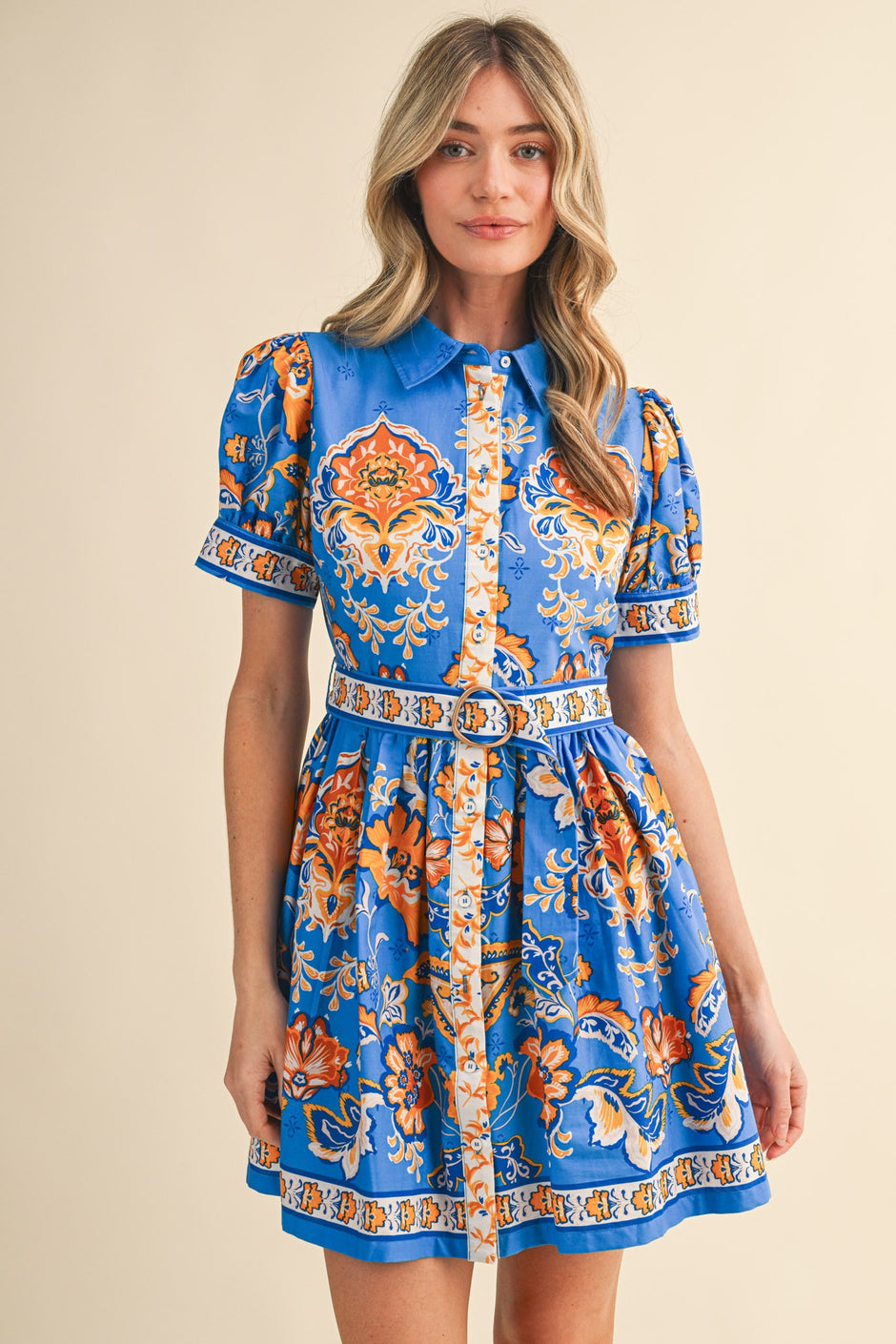 &Merci Floral Paisley Button Down Belted Mini Dress