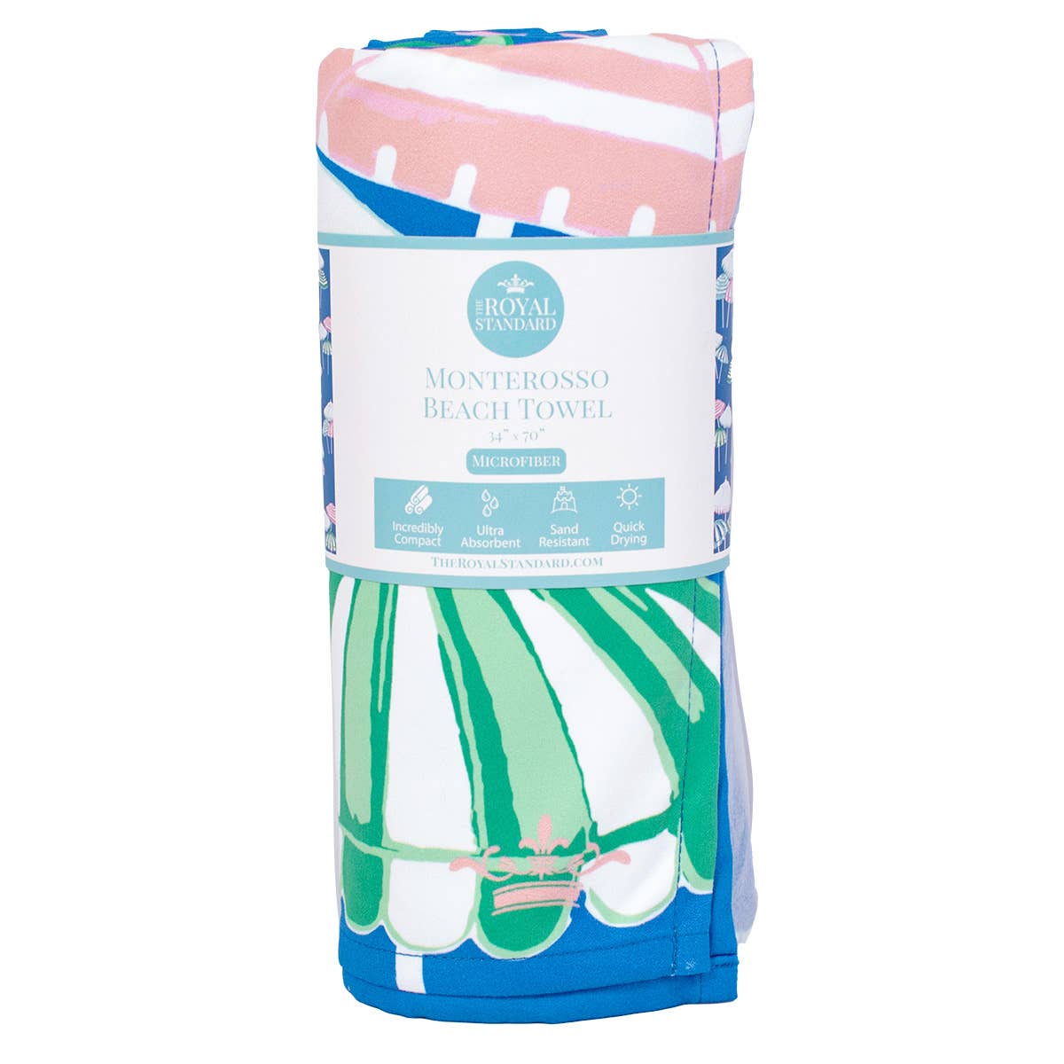 The Royal Standard - Monterosso  Beach Towel   Sapphire/Pink/Capri   34x70