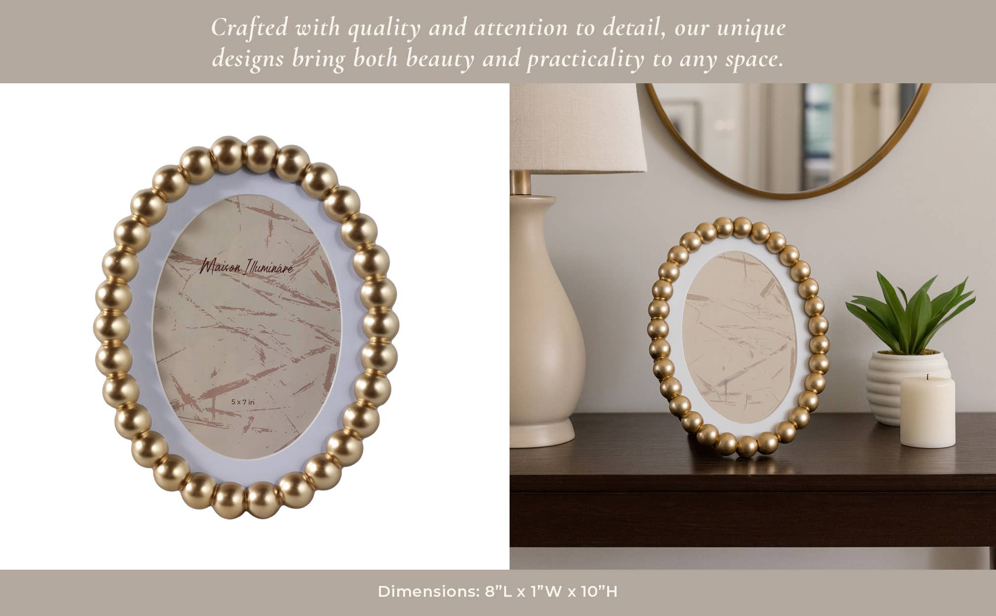 Sagebrook Home Gold Glass Matted Round Beaded Photo Frame, 7x9 in.