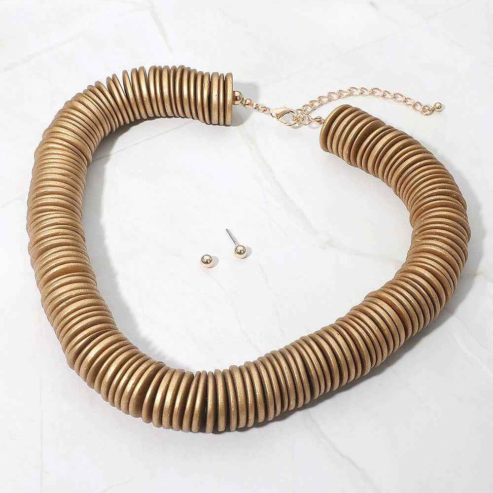 Sensibling Corp. - Chunky Wooden Disc Beaded Statement Necklace
