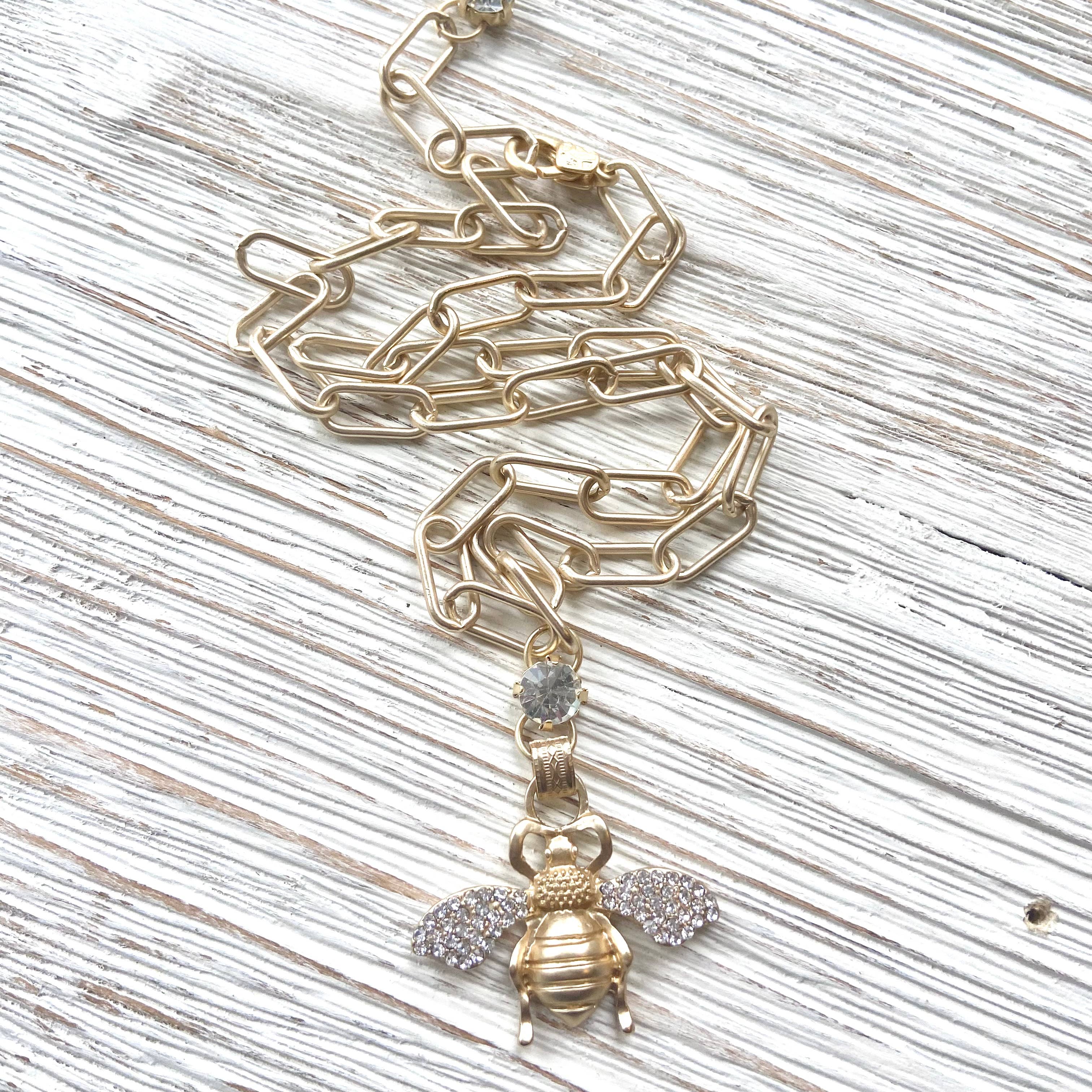 VB&CO Designs Handmade Jewelry - Bee Crystal Necklace Matte Gold