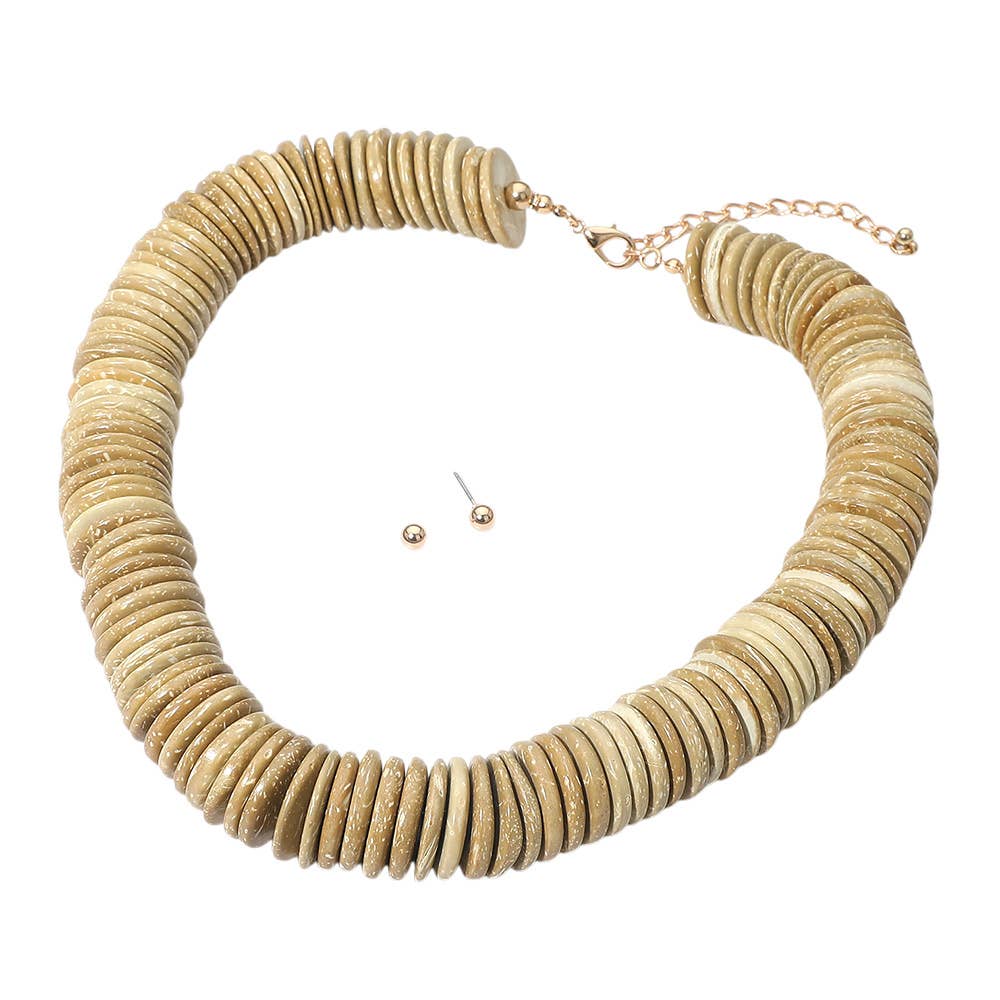 Sensibling Corp. - Chunky Wooden Disc Beaded Statement Necklace