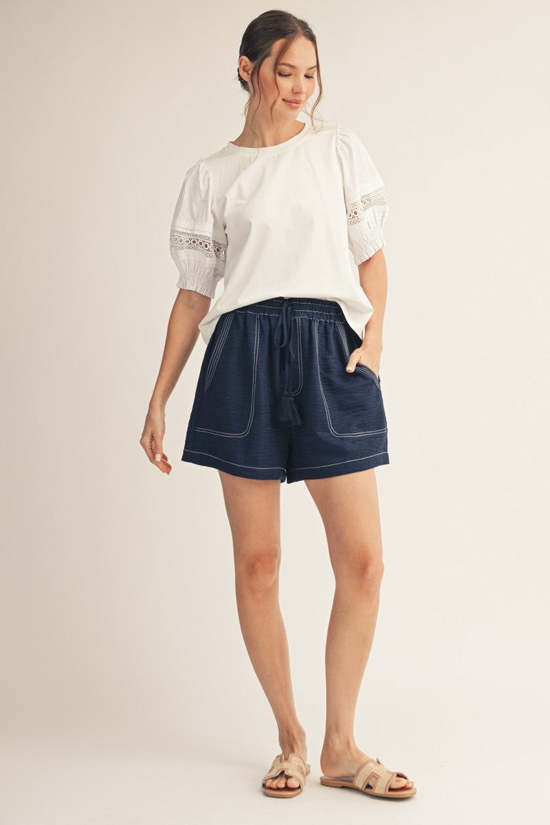 Jodifl Lace Accent Puff Sleeve Top