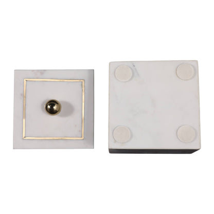 Sagebrook Home - Marble Modern Storage Box with Removable Lid - White, 5 in.