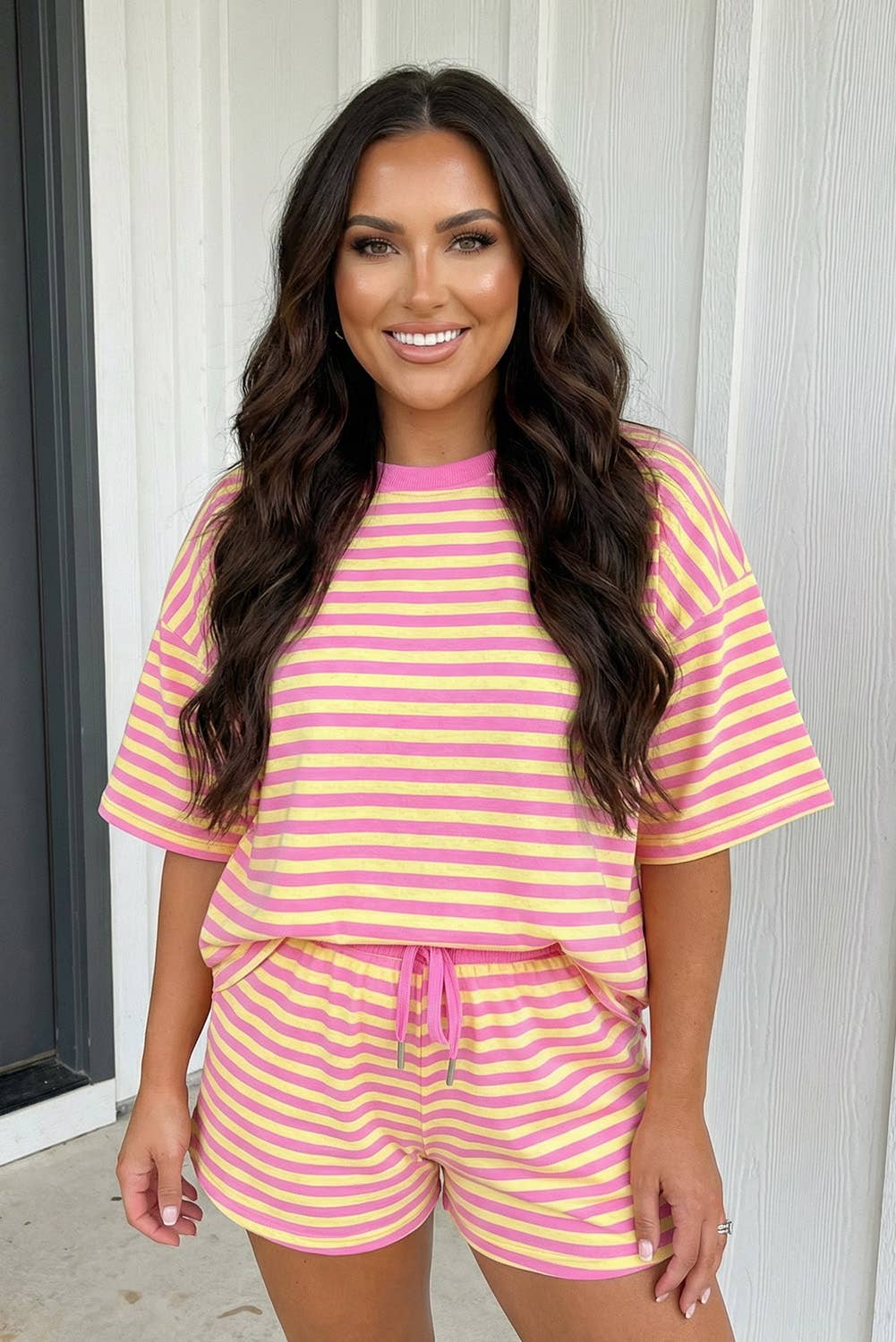 LA Society - LAS Stripe Contrast Trim Boxy Terry Short Set