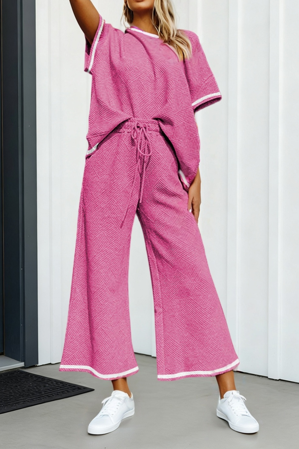 LA Society - LAS Textured Loose T Shirt and Drawstring Pants Set